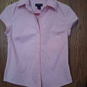 Ann Taylor Pink Button-Up Cap-Sleeve Shirt